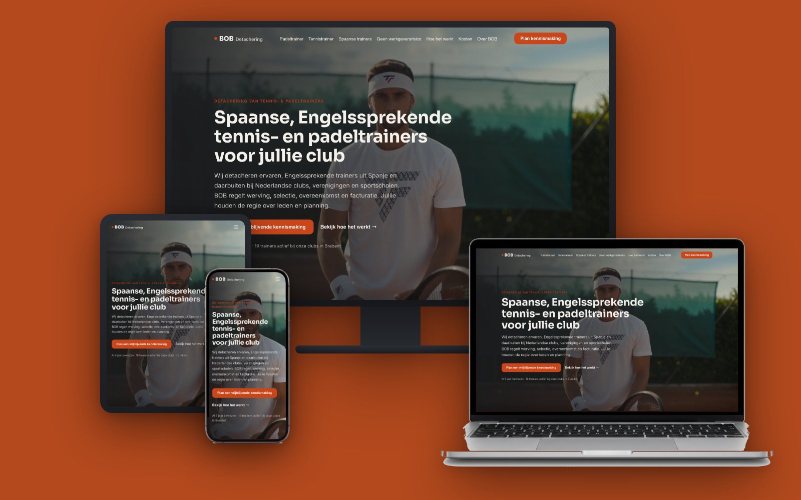 Website van BOB Detachering op monitor, laptop, tablet en telefoon